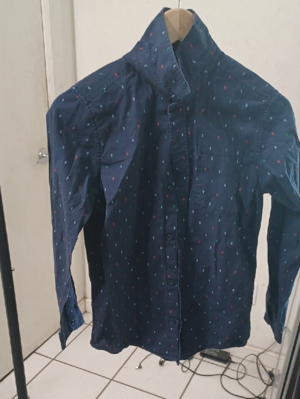 The Children's Place Navy Button-Down Shirt with Multicolor Micro Dots